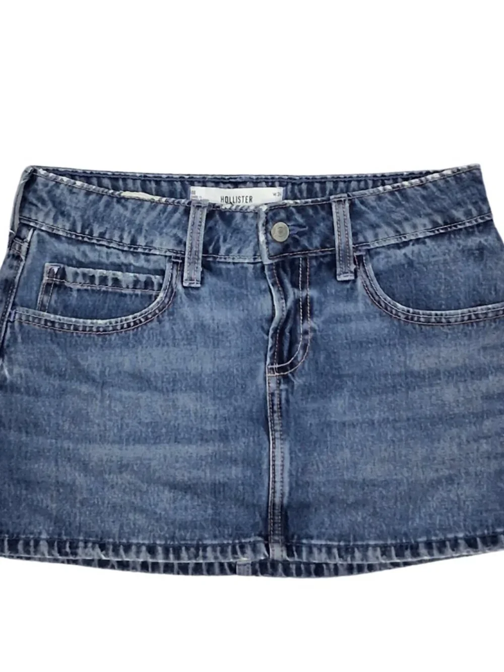 Hollister Denim Skort Women 00 Blue Jean Mini Skirt Built In Shorts Y2K Low Rise - Picture 1 of 10
